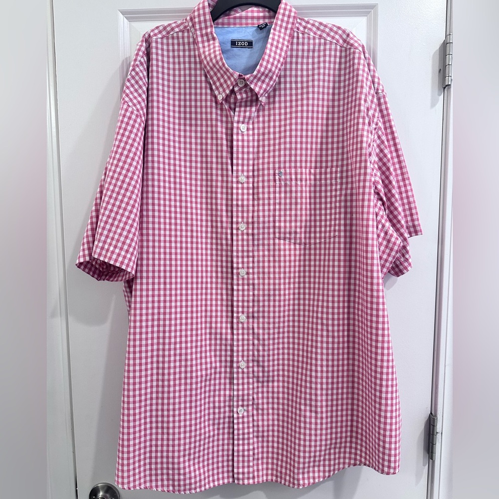 Izod Pink Casual Button Down Shirt Gingham Check 4X